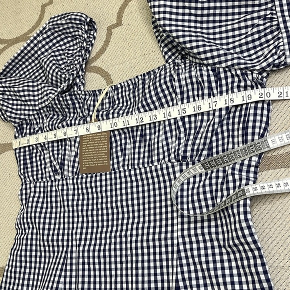 NWT ANTHROPOLOGIE FOREVER THAT GIRL PUFF SLEEVE MINI DRESS BLUE GINGHAM LARGE - Picture 8 of 17